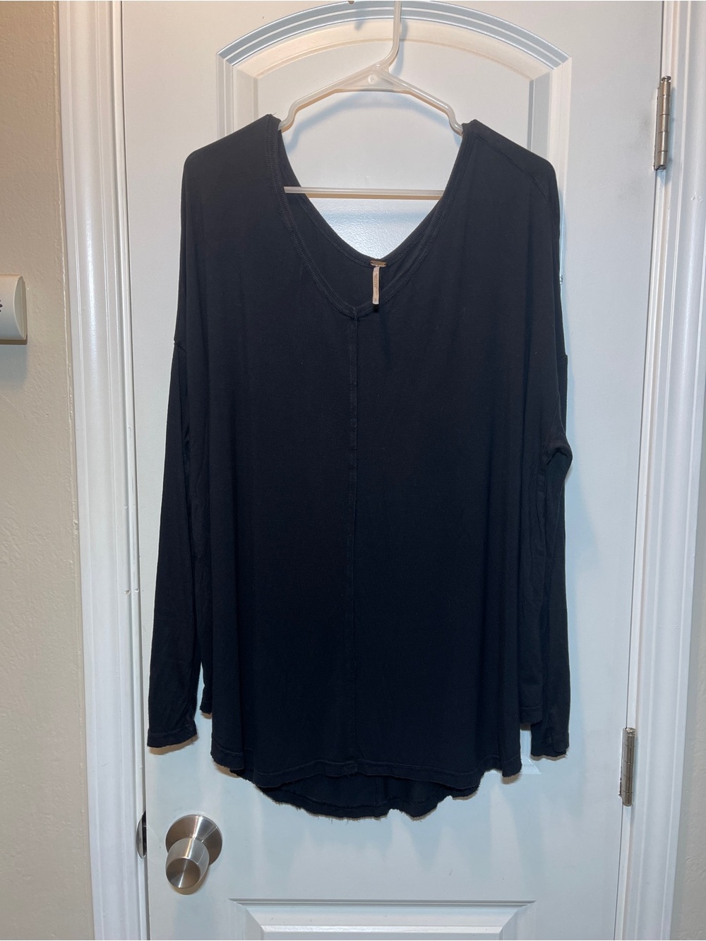Free People Black V-Neck Long Sleeve Top